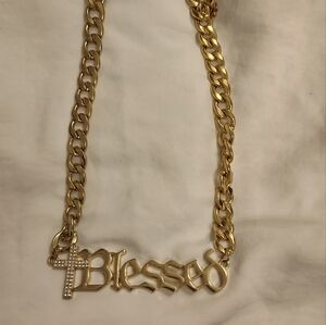 Gold Chain Necklace with 'Blessed' Pendant